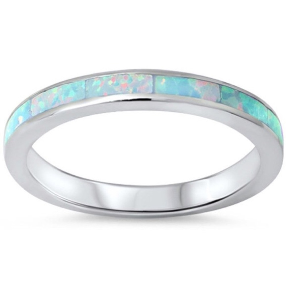 Sterling Silver Lab Grown White Opal Eternity Band